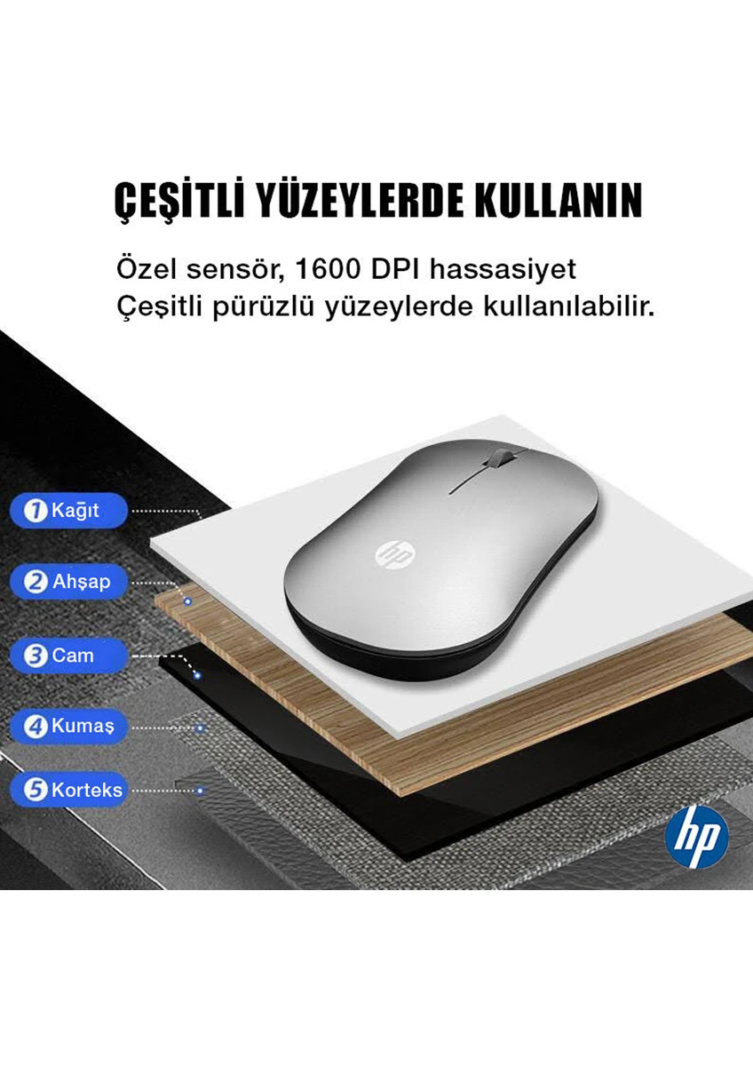 Hp DM10  2,4 ghz Wireless Bluetooth Kablosuz Optik Sessiz Mouse Silver Gümüş 